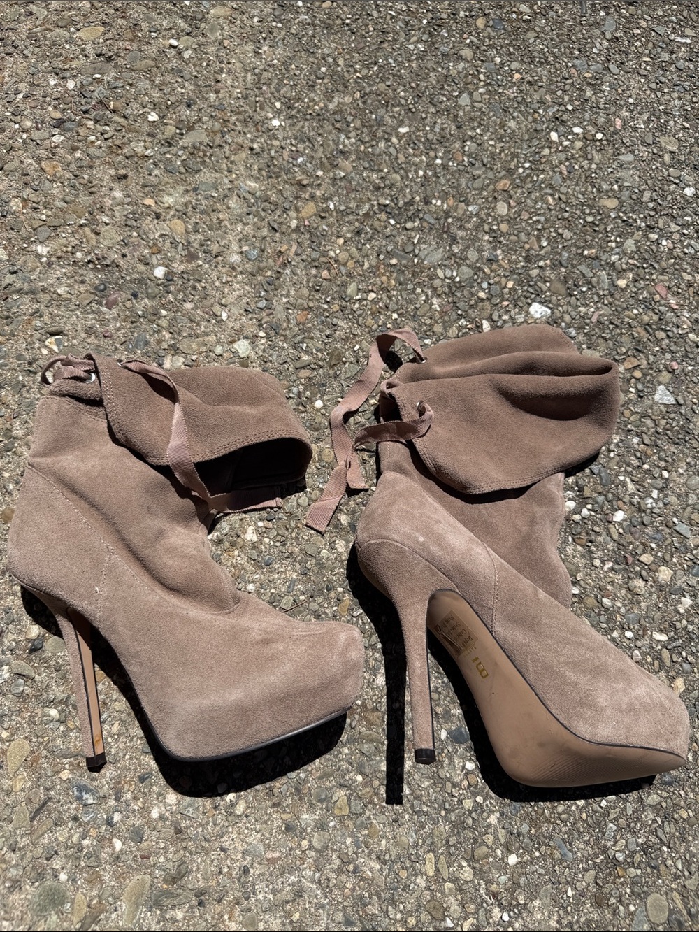 Bakers Taupe Suede Fold-Over Platform Ankle Boots